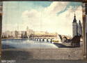 Backdrop with Vltava and Prague Castle. 